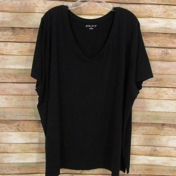 AVA & VIV Black Short Sleeve V-Neck Tee Women's 4X - Picture 1 of 14